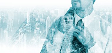 düşünme işadamı konseptiyle çift pozlama