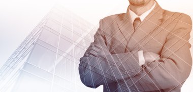 düşünme işadamı konseptiyle çift pozlama