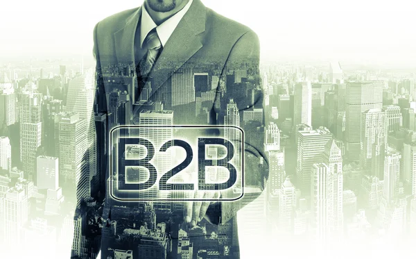 Empresário mão imprensa web botão ícone b2b — Fotografia de Stock