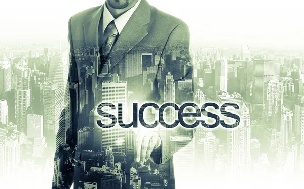 Business man writing success concept. Double exposure — Stock Photo, Image