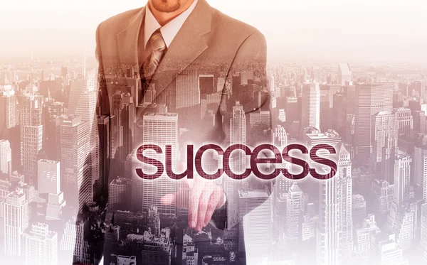 Business man writing success concept. Double exposure — Stock Photo, Image