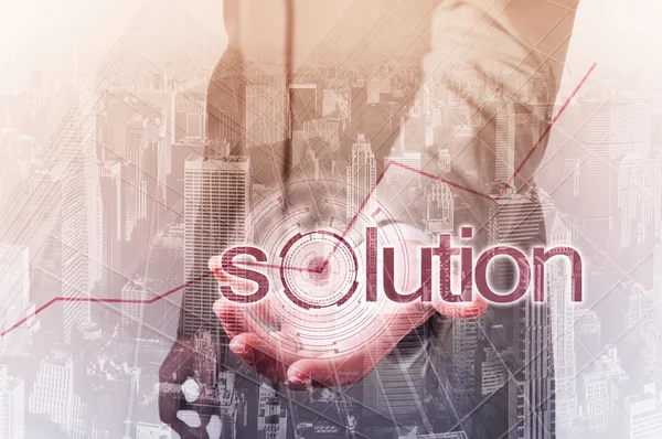 Business concept - the solution for high statistics. Double exposure — Stock Photo, Image