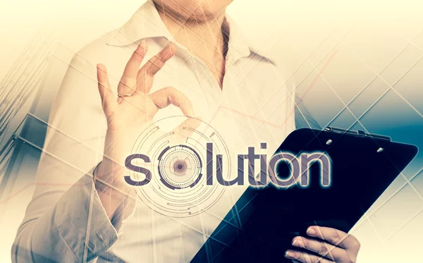 Business concept - the solution for high statistics. Double exposure — Stock Photo, Image