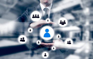 İşadamı simgesi ağ - Hr, İKY, Mlm, takım çalışması ve liderlik kavramı taşıyan el