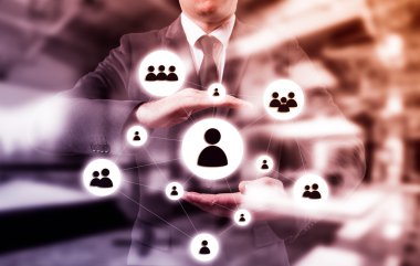 İşadamı simgesi ağ - Hr, İKY, Mlm, takım çalışması ve liderlik kavramı taşıyan el