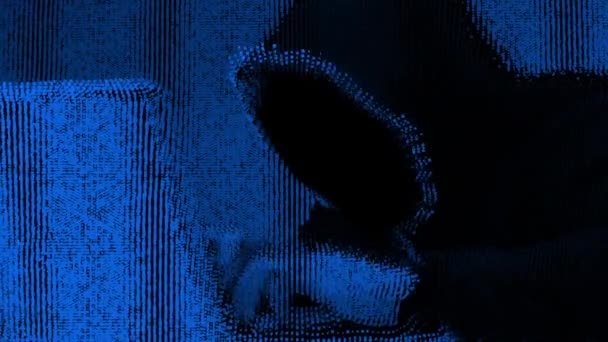 Hacker anónimo en capucha negra con un ordenador portátil — Vídeos de Stock