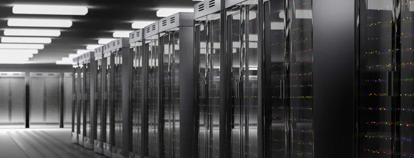 Servers. Server room data center. Backup, hosting, mainframe, farm and computer rack with storage information. 3d render — Stock Photo, Image