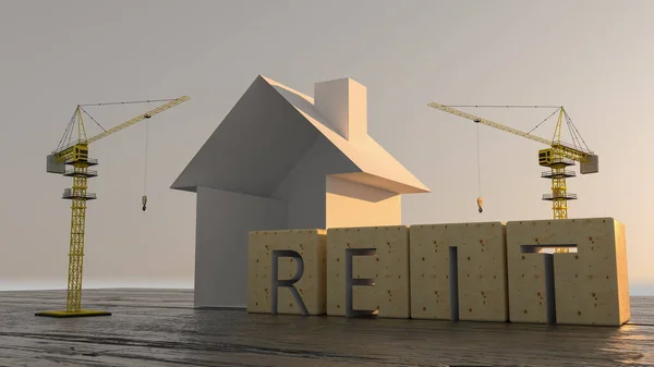 İş Kısaltması REIT imajını Gayrimenkul Yatırım Vakfı olarak kabul edin. Bir sürü ev ve inşaat vinci. 3d oluşturma