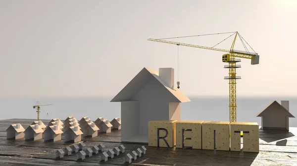 İş Kısaltması REIT imajını Gayrimenkul Yatırım Vakfı olarak kabul edin. Bir sürü ev ve inşaat vinci. 3d oluşturma