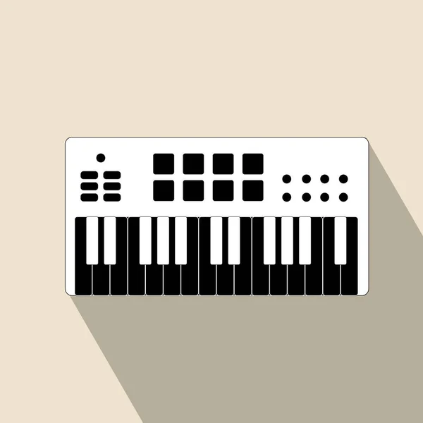 Synthesizer platte vierkante pictogram met lange schaduwen. — Stockvector