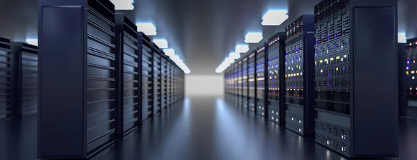 Server. Servers room data center. Backup, mining, hosting, mainframe, farm and computer rack with storage information. 3d render — Stock Photo, Image