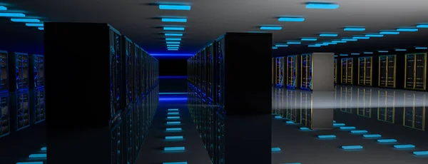 Server. Servers room data center. Backup, mining, hosting, mainframe, farm and computer rack with storage information. 3d render — Stock Photo, Image