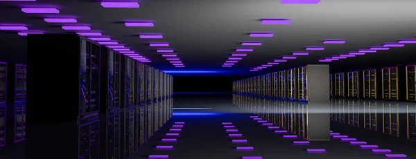 Server. Servers room data center. Backup, mining, hosting, mainframe, farm and computer rack with storage information. 3d render — Stock Photo, Image
