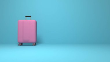 Renkli arka planda şık bavullar. Kopyalama. 3d illüstrasyon