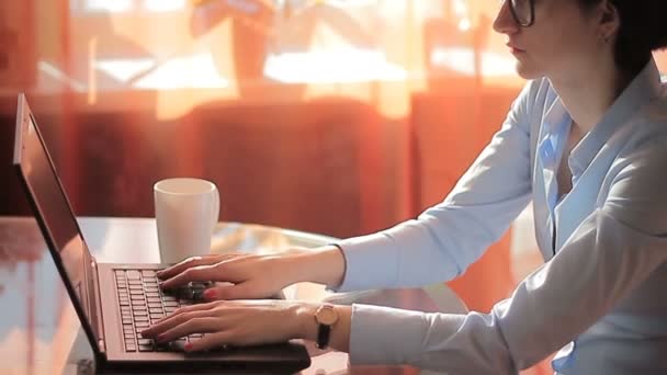 Ambitions Бізнес-леді в офісі з ноутбуком — стокове відео