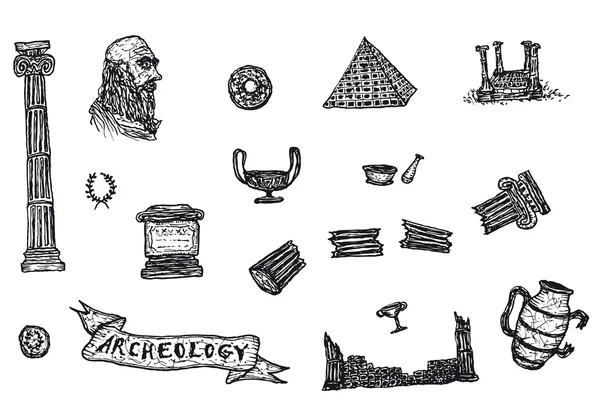 Conjunto de ícones de arqueologia desenhados à mão Vetor De Stock