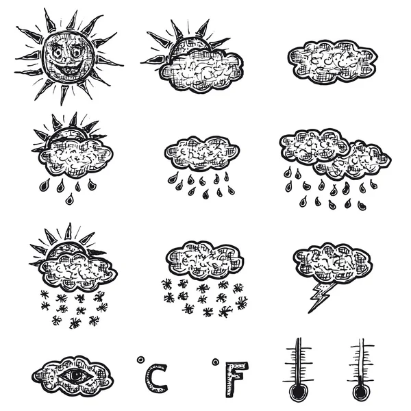 Conjunto desenhado à mão de ícones meteorológicos — Vetor de Stock