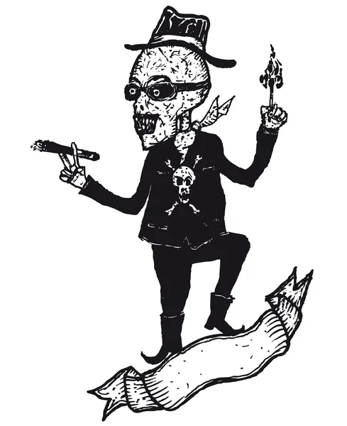Personagem de desenho animado esqueleto desenhado à mão — Vetor de Stock