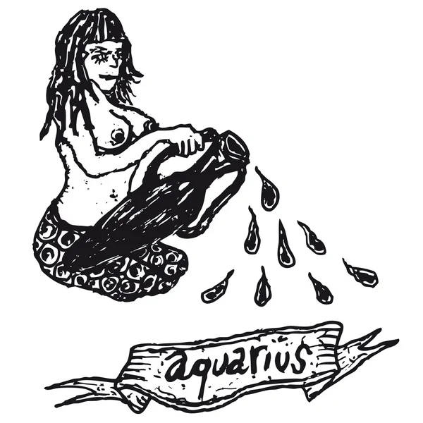 Signe d'horoscope Aquarius dessiné à la main avec bannière — Image vectorielle