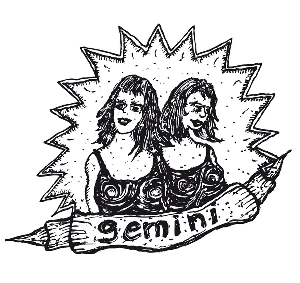 手描きバナーとジェミニ星座記号 — ストックベクタ