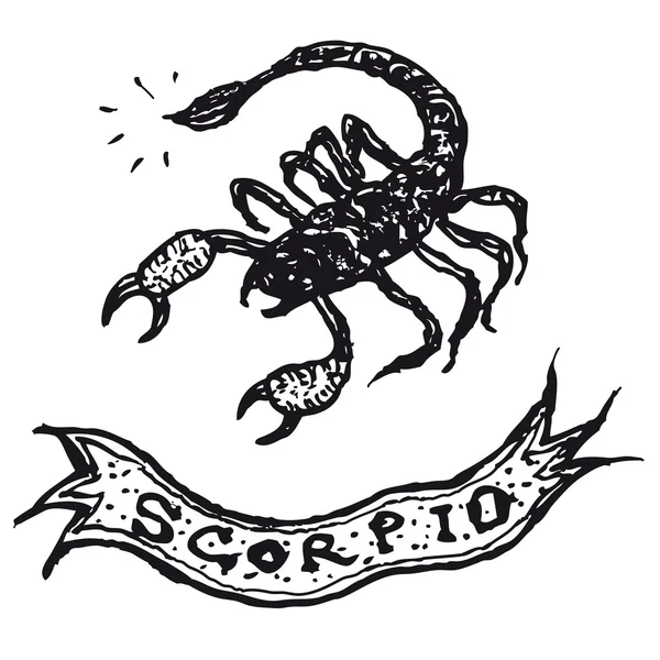 Hand drawn Scorpio horoscope sign with banner — Stock Vector