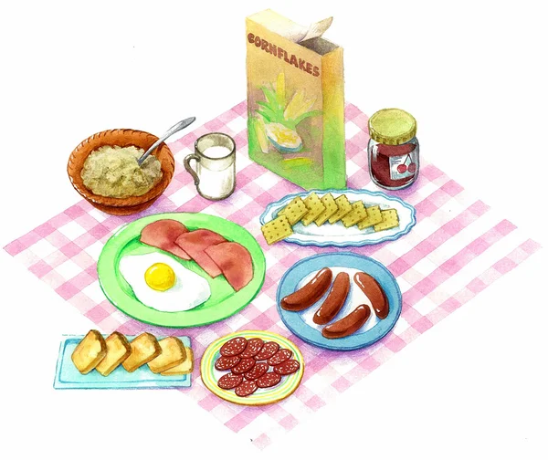 Acuarela ilustración desayuno — Foto de Stock