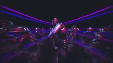 Balık gözü kamera hareketleriyle aptal dans eden robot 4k