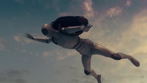 Robot ejtőernyőzés vagy esik az égen 4k — Stock videók