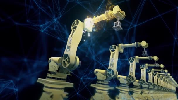 Endüstriyel Robot Kolları Fütürist Fabrika 4K 'da — Stok video