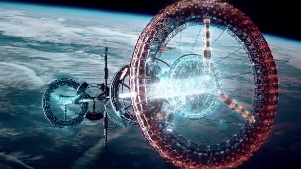 Dünya 'nın önündeki Uzay İstasyonu gelecekten gelen taramalar yapıyor — Stok video