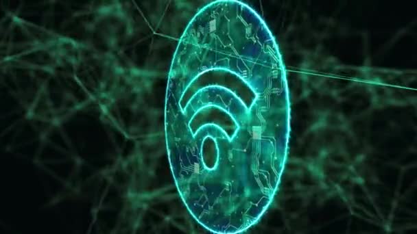 Wifi-Emblem oder Symbol auf dem holographischen Computerraum 4k — Stockvideo