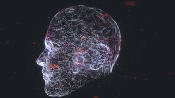 Menschlicher Kopf mit künstlicher Intelligenz durch Schaltplattentechnologie Elemente 4K — Stockvideo