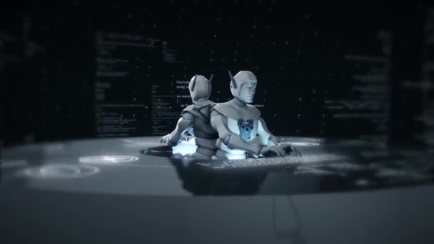 Robôs com inteligência artificial trabalhando juntos e resolvendo problemas 4K — Vídeo de Stock
