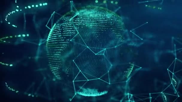Cyber Earth Head Up Toont Hologram met Plexus Network Connection lijnen 4k — Stockvideo
