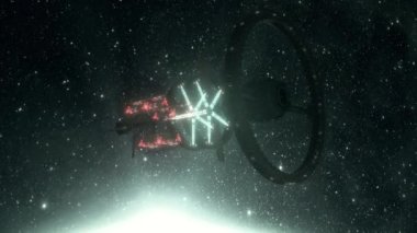 Gelecekçi Uzaylı Uzay İstasyonu Dünya 'nın önünde Hologram Hud