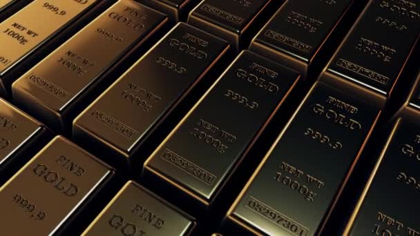 Gold Bars of Gold Bullion 3d animatie van veel Gold Ingots v1 4k — Stockvideo