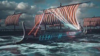 Trireme Antik Yunan ve Roma savaş gemileri deniz 4k