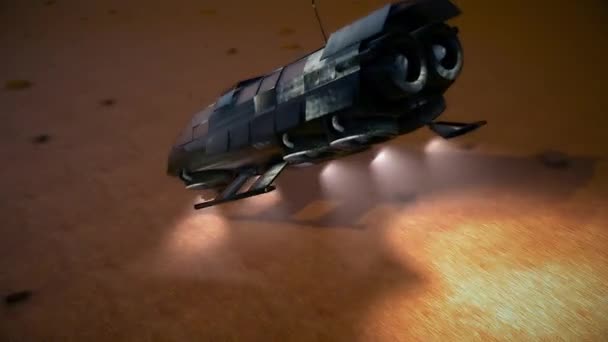 Futurystyczny Transport Latający wahadłowiec na powierzchni Marsa 4k — Wideo stockowe
