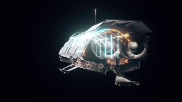 Futuristisch vliegend transport Shuttle Hud Hologram 4k — Stockvideo