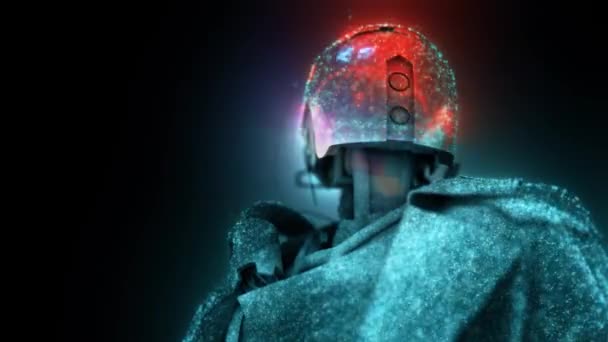 Rappresentazione distopica umanoide androide cyborg robot con particelle 4k — Video Stock