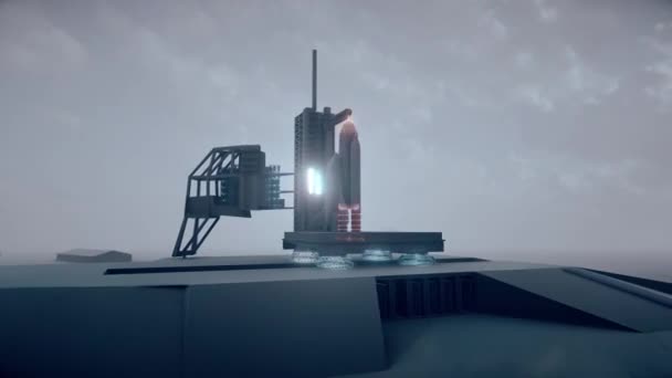 Rocket Launching Arena förbereder sig för flygning hud hologram — Stockvideo
