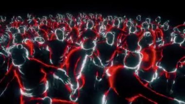 Karanlık arka planı olan bir partide neon dansı yapan Noel Babalar.