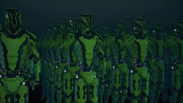 Futuristiska Humanoid Warrior Cyborg Robot Army ger armén honnör 4k — Stockvideo