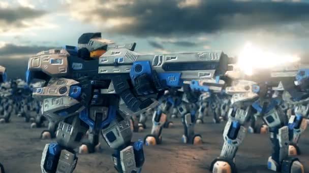 Robotar med stora vapen i krig 4k — Stockvideo