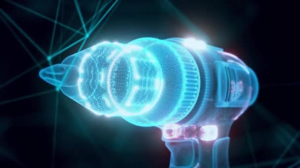 Power Drill Hologram Close up 4k — Stock video