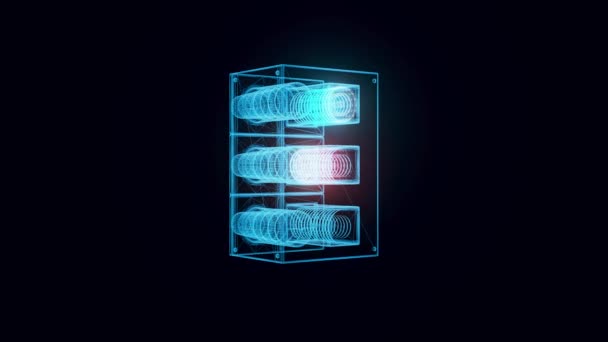 Бумажные стаканчики под дозатором Голограмма Вращение в синем 4k — стоковое видео