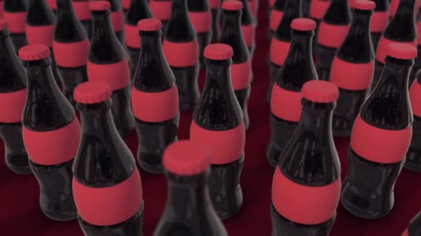 Plusieurs bouteilles de soda en verre sans marque dans une rangée 4k — Video