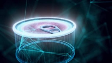 Kapalı metal teneke kutu hologramı 4K 'yı kapatın.