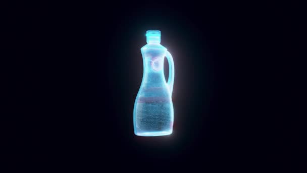 Hushållskemikalier tomma plastflaskor med handtag och böjda tips hologram 4k — Stockvideo