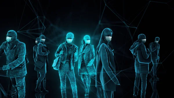 Tıbbi maske takan tanınmayan insanların 3D çizimi — Stok fotoğraf